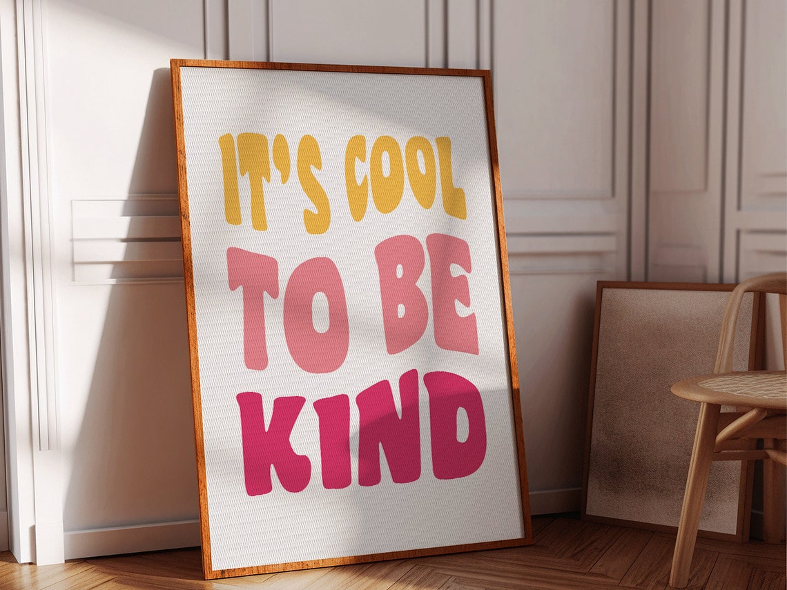 Be Kind Groovy Typography Retro Rainbow Lettering Motivational Poster