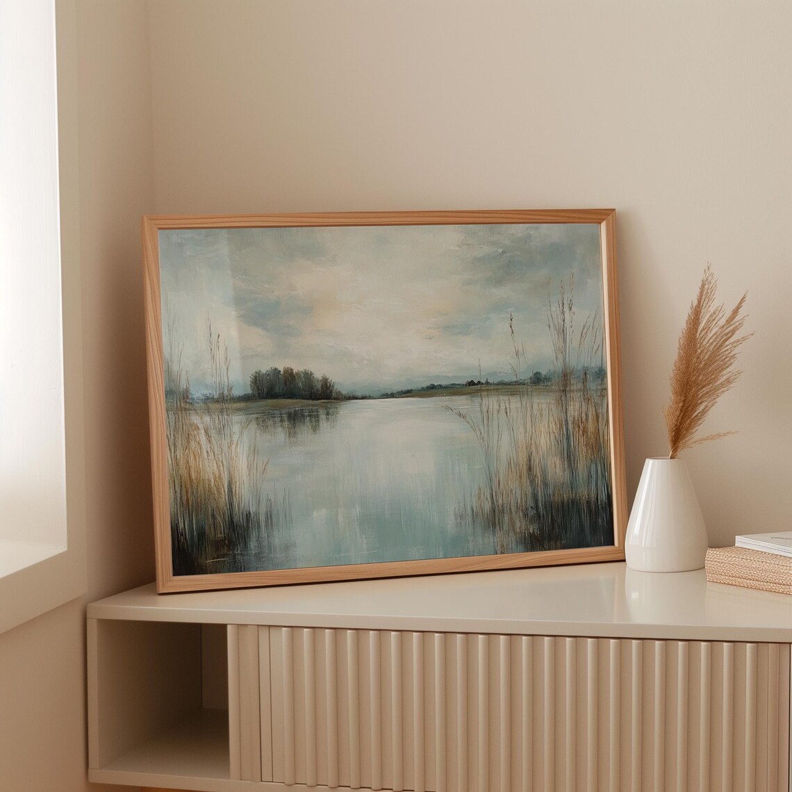 Serene Lake Landscape - Minimalist Water Reflection - Image 5