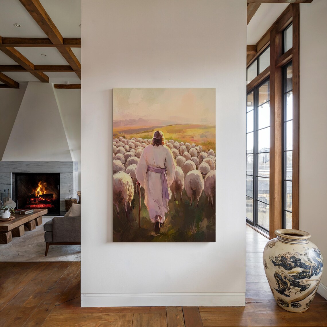 Jesus The Good Shepherd Art Print, Christian Pastoral Scene - Image 5