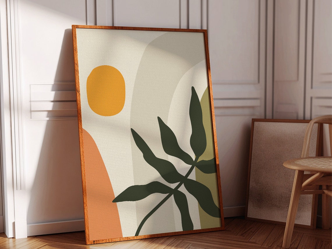 Abstract Boho Botanical Leaf Mustard Sun Earth Tone Wall Poster
