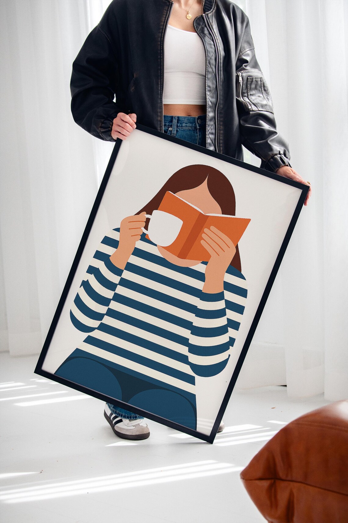 Modern Book Lover Print, Minimalist Woman Reading - Image 2