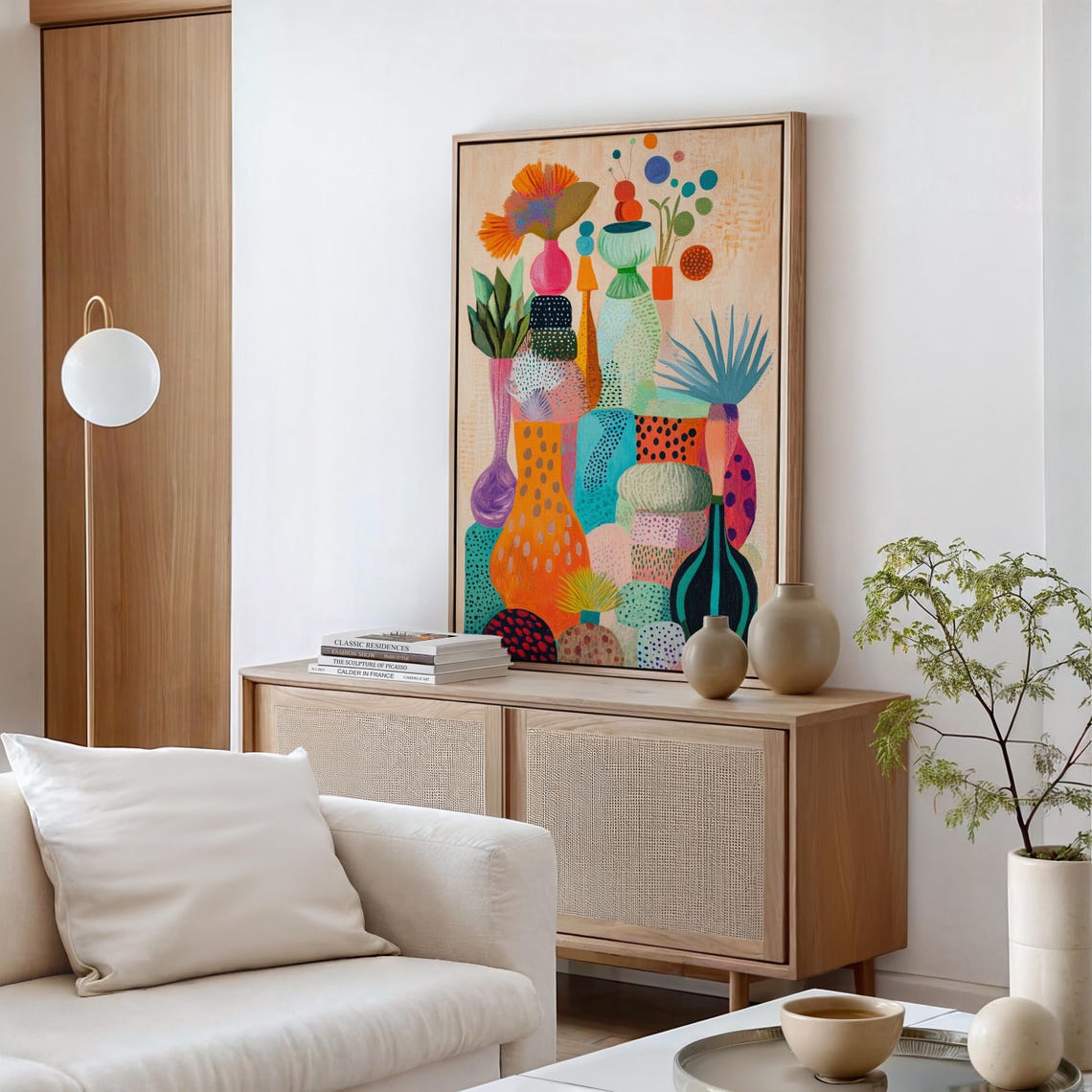 Abstract Vase And Botanical Composition Colorful Modern Artwork With Textured Patterns For Bold Home Decor Wall Art Print - Image 3