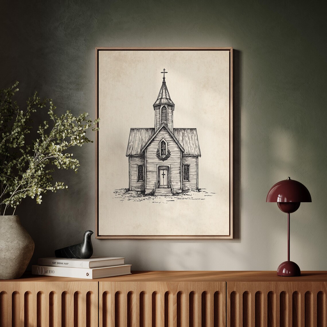 Rustic Country Church Ink Drawing, Vintage Chapel - Image 5