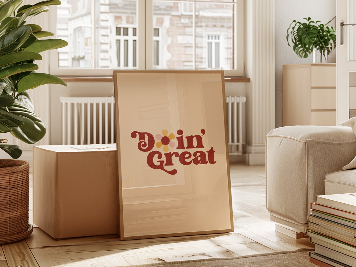 Doin Great Retro Script Typography Daisy Accent Vintage Poster - Image 2