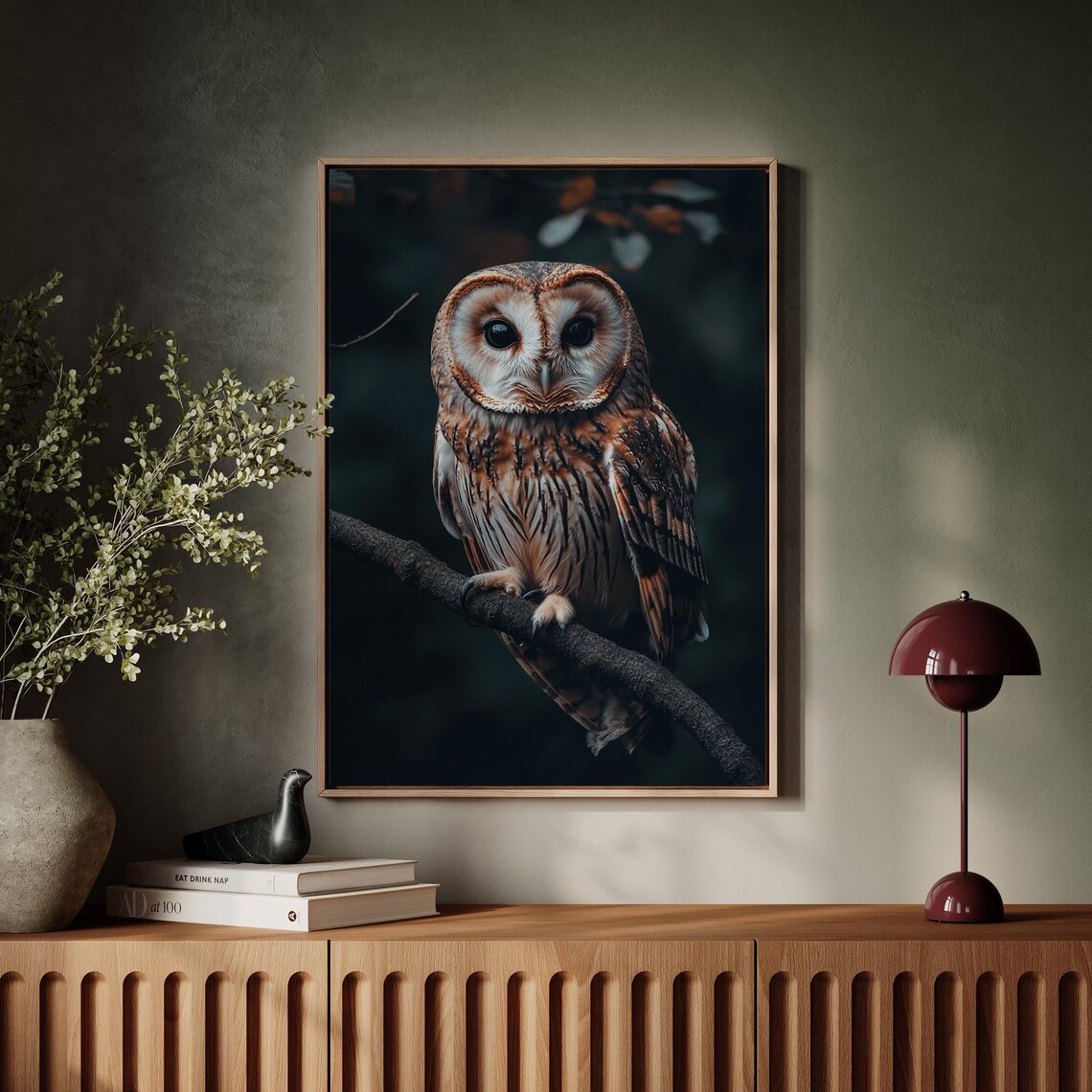 Tawny Owl Close-Up Portrait Dark Forest Wildlife Wall Art Print - Image 5