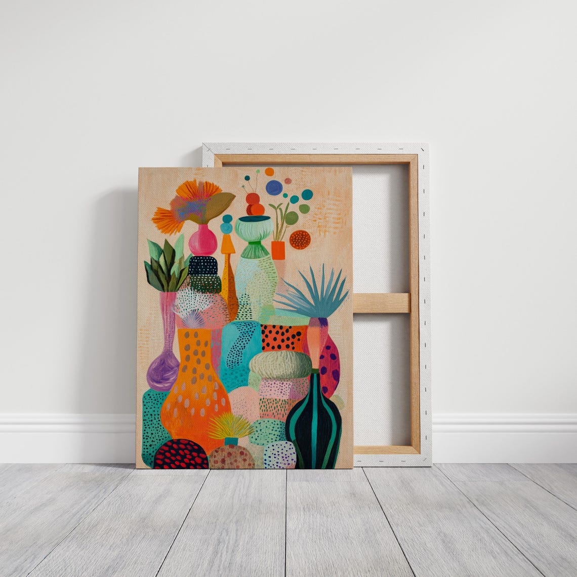 Abstract Vase And Botanical Composition Colorful Modern Artwork With Textured Patterns For Bold Home Decor Wall Art Print - Image 4