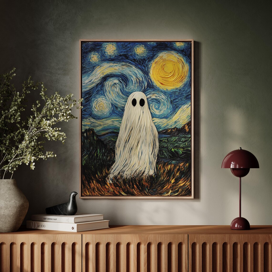 Ghost in Starry Night Sky Van Gogh Inspired Spooky Halloween Wall Poster - Image 4