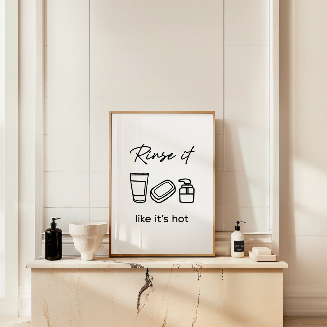 Rinse It Like Its Hot Funny Soap Script Minimalist Bathroom Art Poster - Image 2