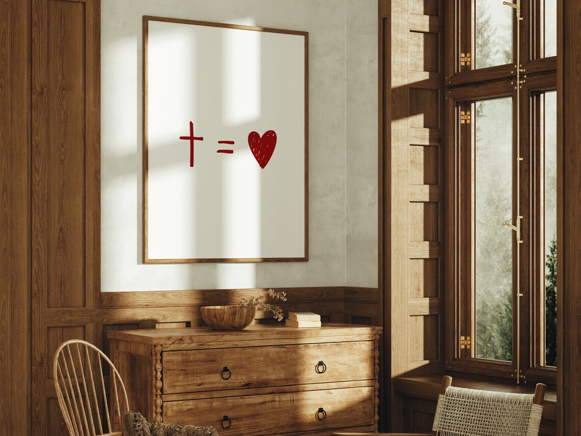Cross Equals Red Heart Simple Minimalist Faith Room Wall Poster - Image 2