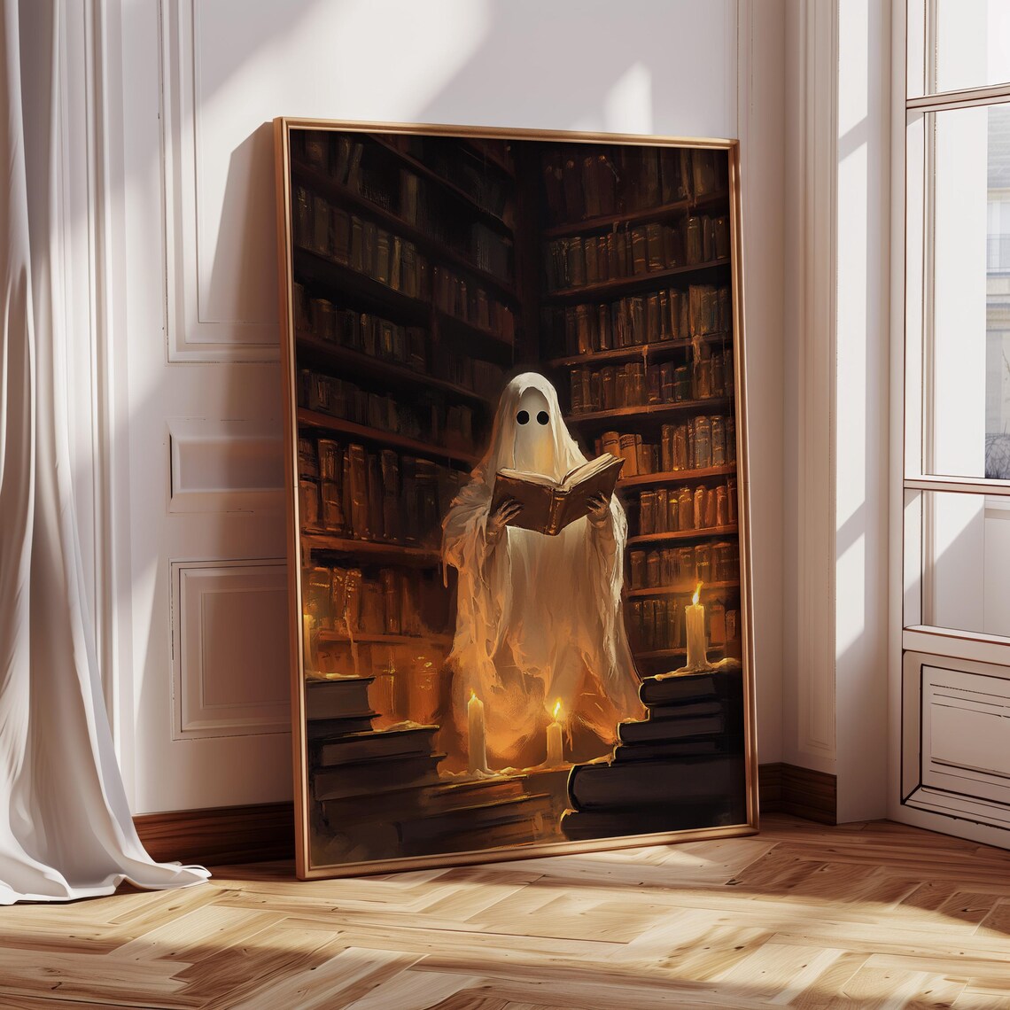 Ghost Reading In Library, Gothic Halloween Decor - Image 5
