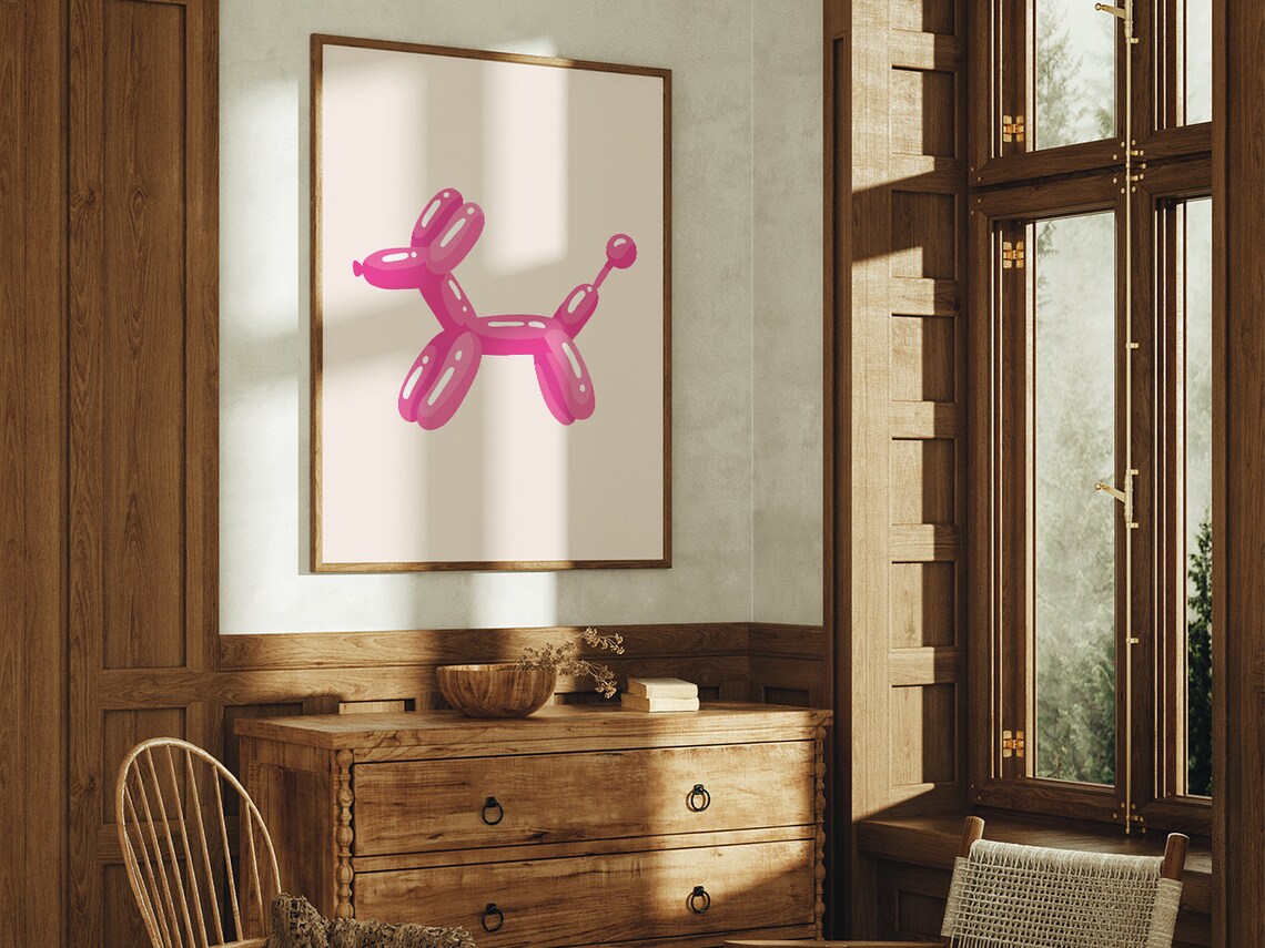 Pink Balloon Dog Minimalist Trendy Boho Kids Party Room Poster - Image 4