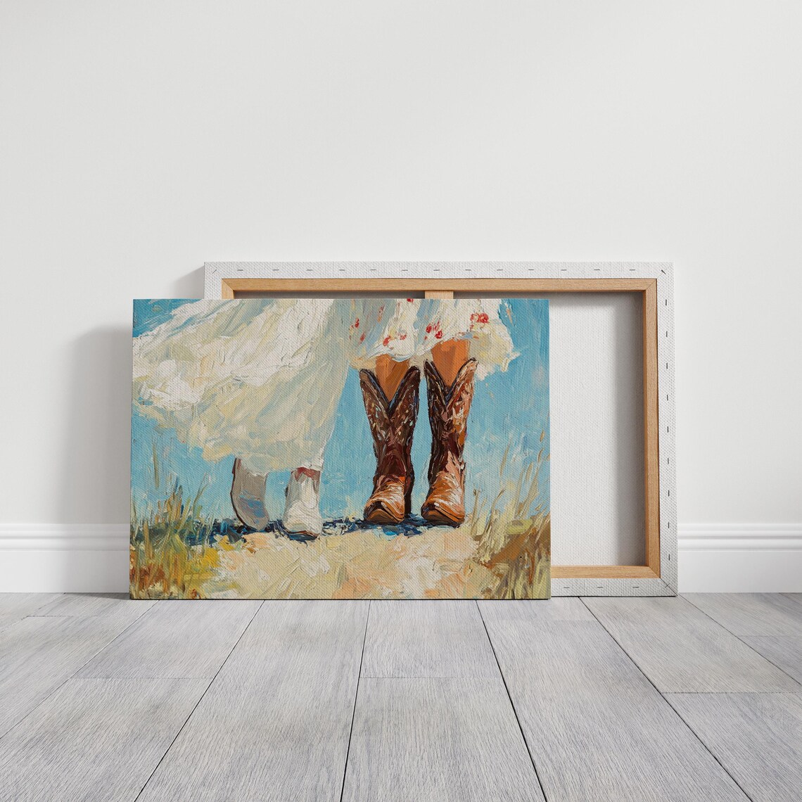 Western Wedding Cowboy Boots Brides White Dress Rustic Wall Art Print - Image 3