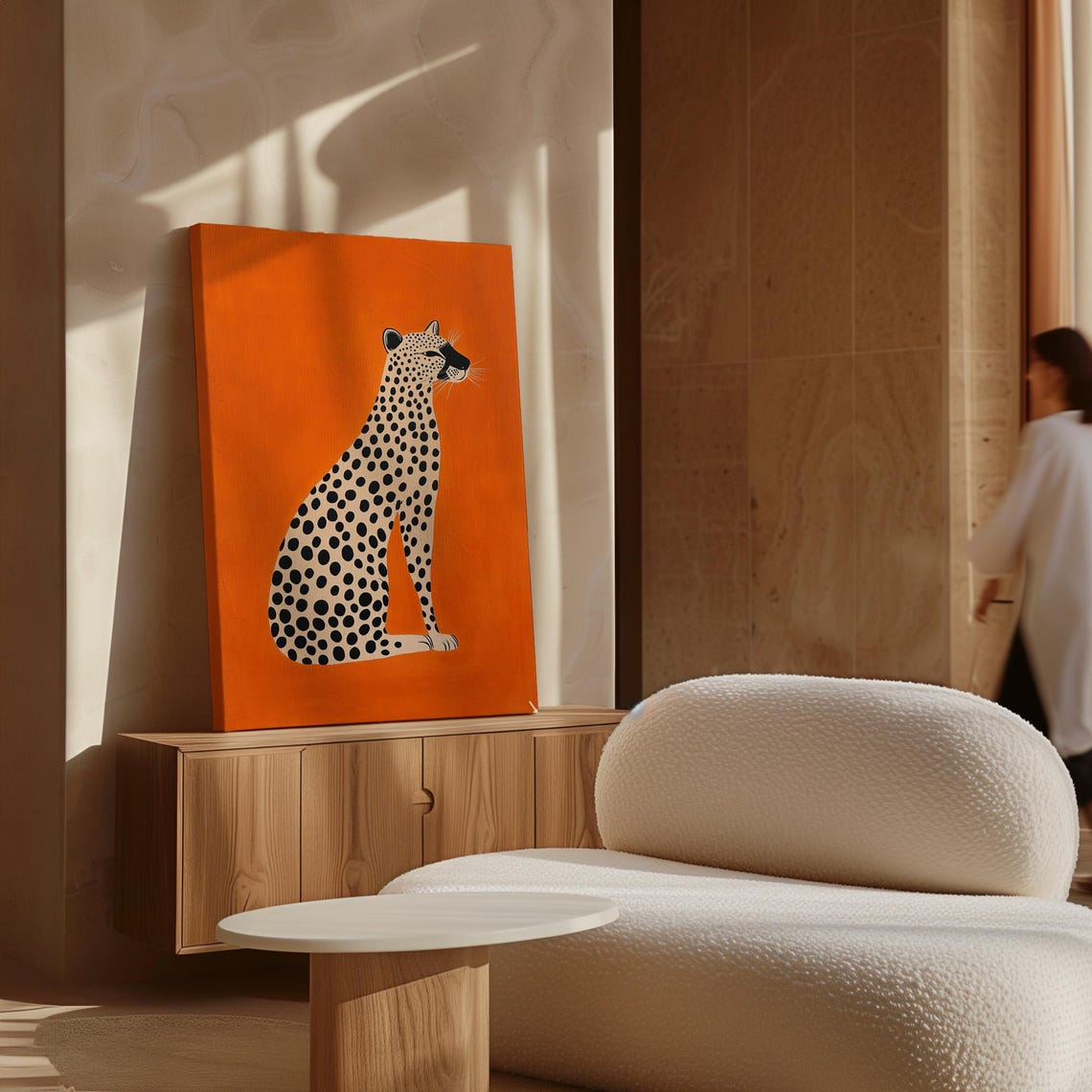 Minimalist Cheetah Art Print On Bold Orange Background Modern Wildlife Wall Art Print - Image 5