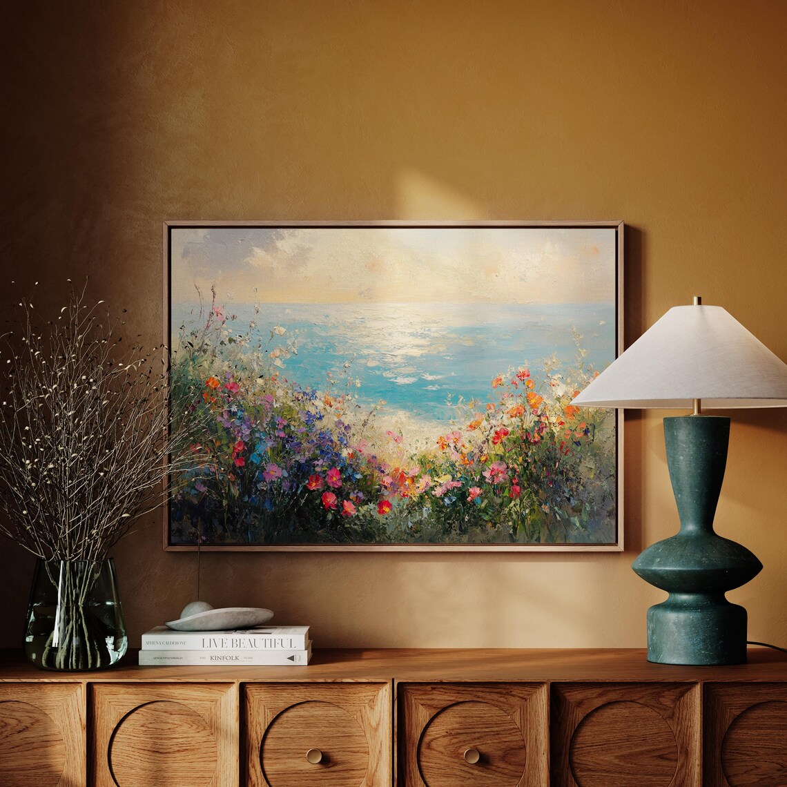 Coastal Wildflower Meadow Turquoise Sea Sunset Colorful Seaside Print - Image 4