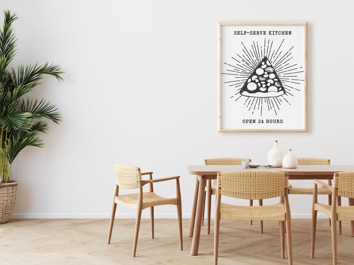 Self Serve Kitchen Open 24 Hours Pizza Slice Retro Kitchen Art Poster - Image 2