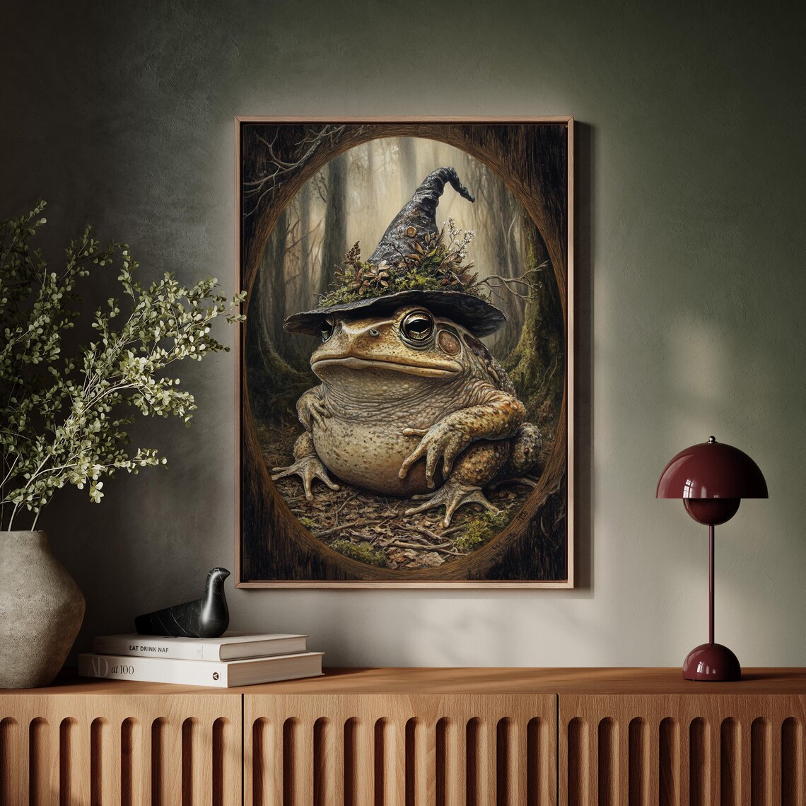 Toad in Botanical Witch Hat Mystical Forest Portrait Halloween Wall Art - Image 5