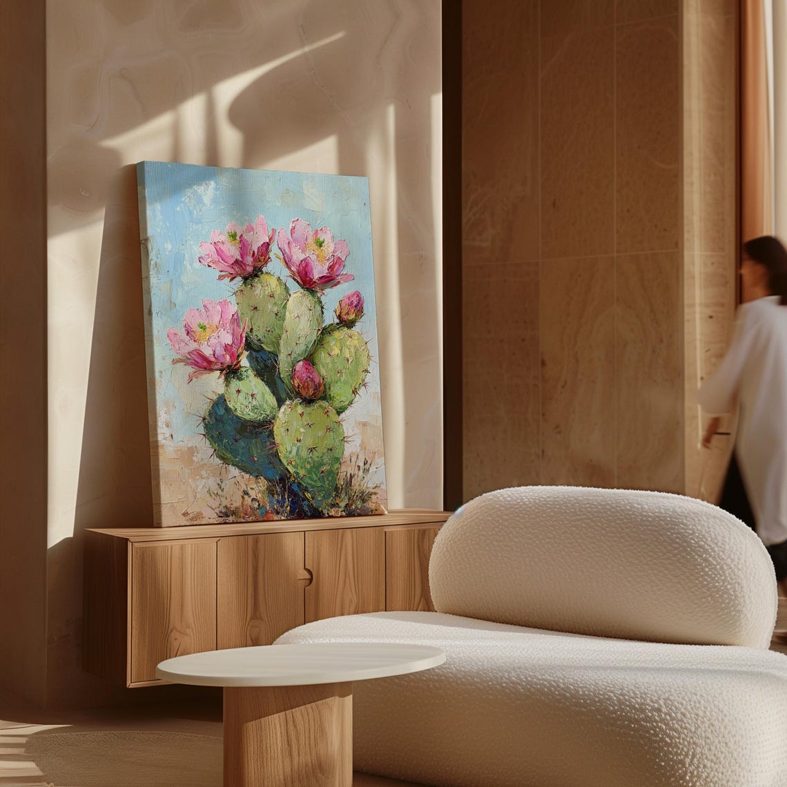 Prickly Pear Cactus Pink Blooms Impasto Desert Floral Wall Print - Image 5