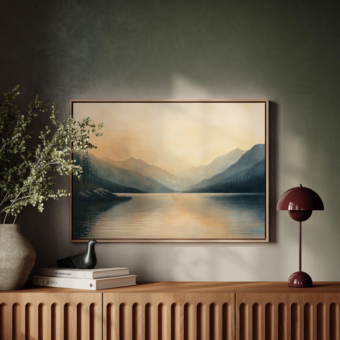 Sunset Mountain Lake, Minimal Nature Landscape - Image 5