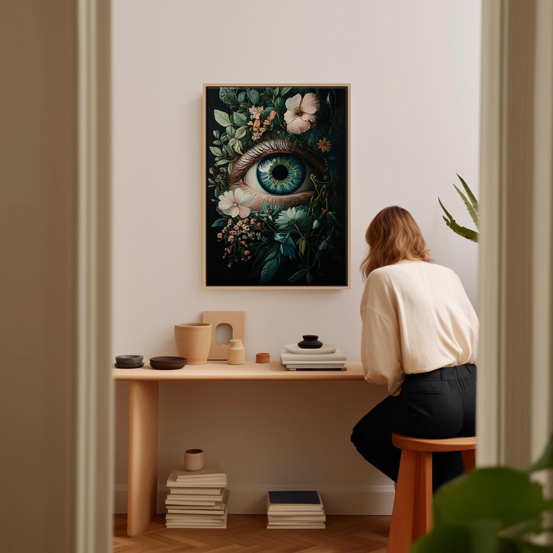 Surreal Botanical Eye Floral Vision Dark Green Nature Gothic Wall Art - Image 2