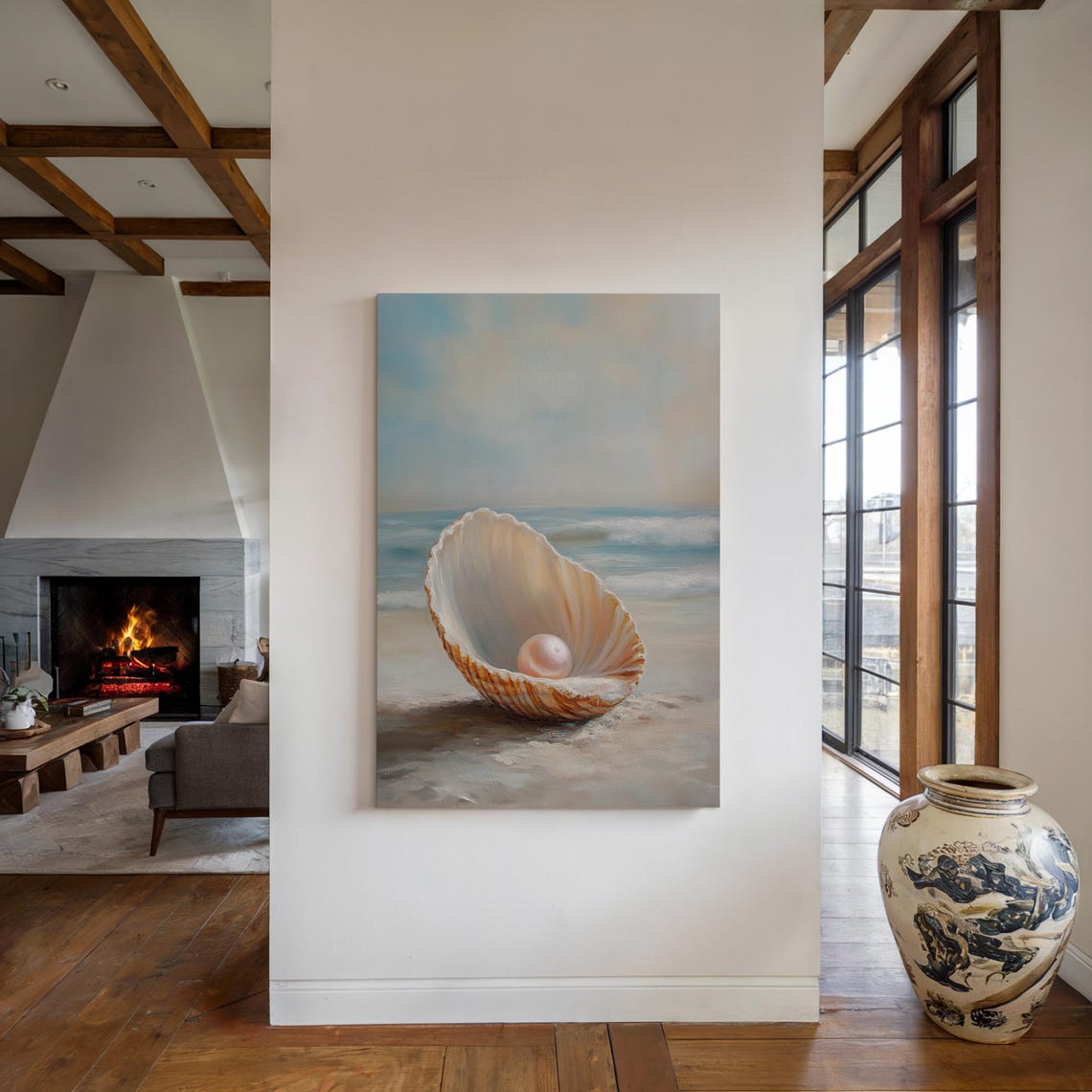 Scallop Shell Luminous Pearl Serene Beach Coastal Elegant Art Poster - Image 2