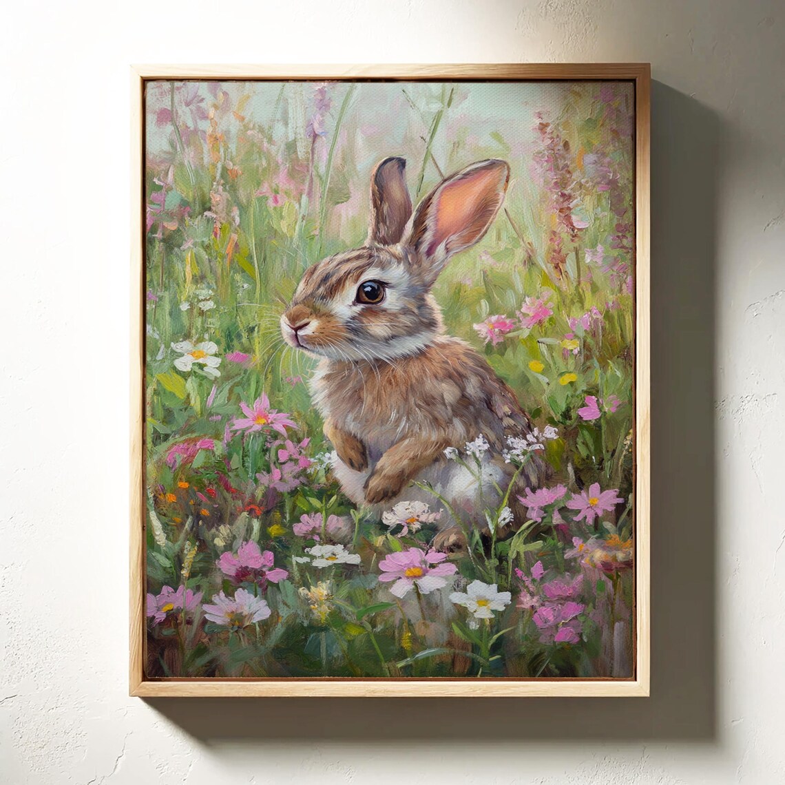 Sweet Bunny In Wildflower Meadow Whimsical Animal Painting Print - Image 5