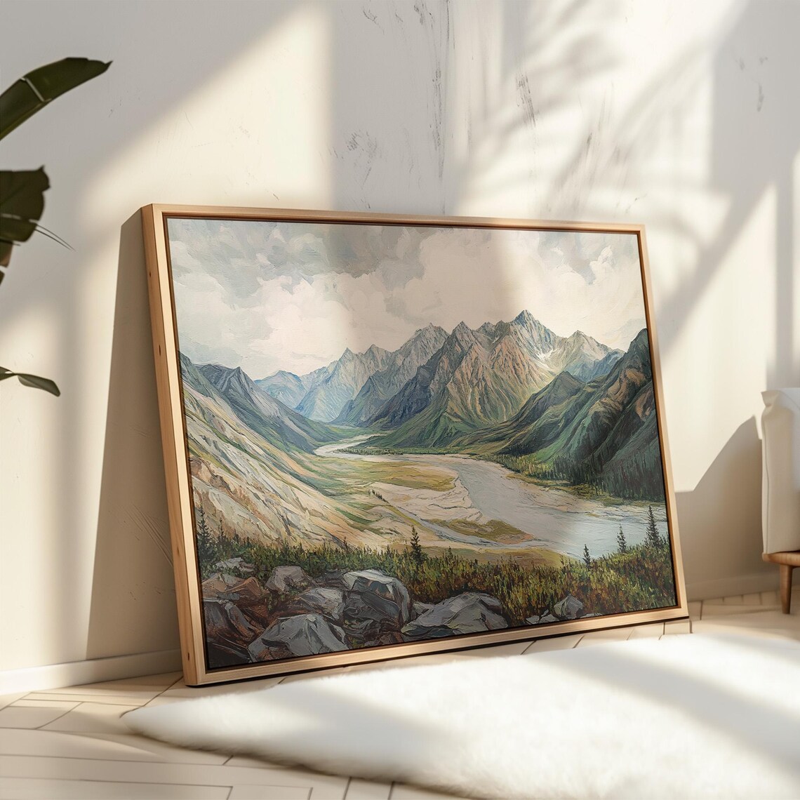 Majestic Mountain Valley Landscape, Serene River - Image 3