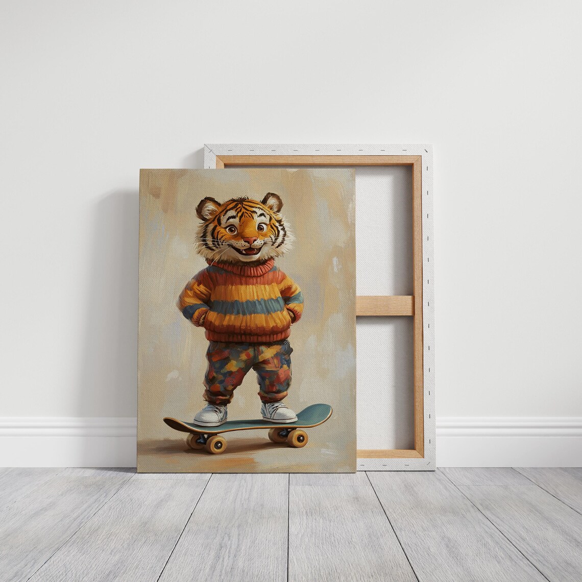 Tiger Cub Striped Sweater Skateboard Whimsical Kids Animal Portrait Poster - Image 3