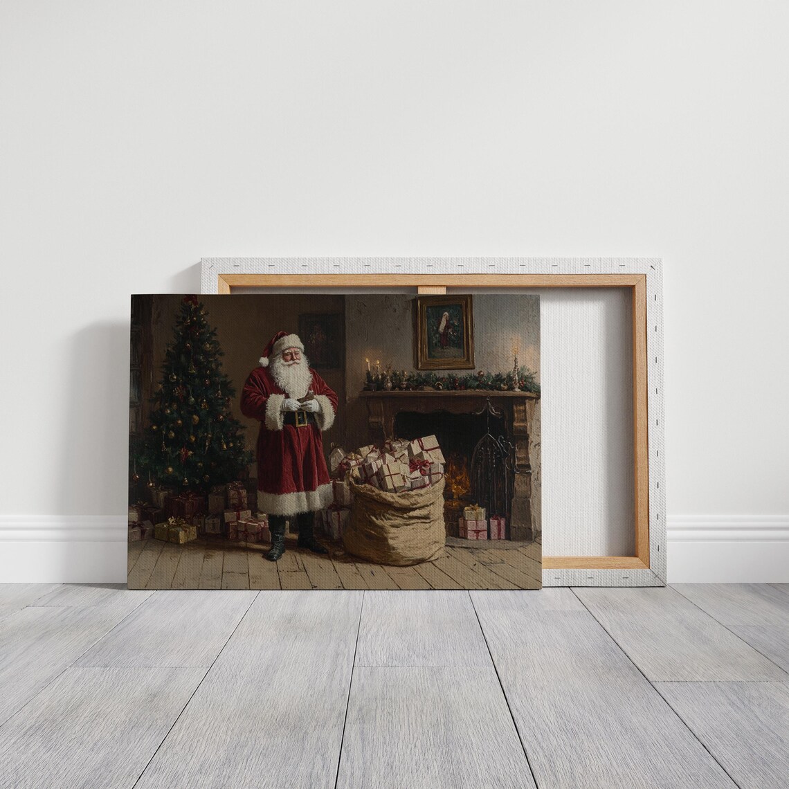 Traditional Santa Claus by Fireplace Cozy Christmas Gifts Poster - Image 5
