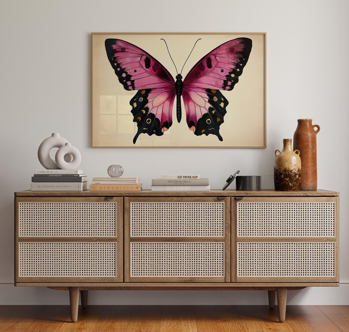 Pink Butterfly Vintage Insect Illustration, Botanical Charm - Image 5
