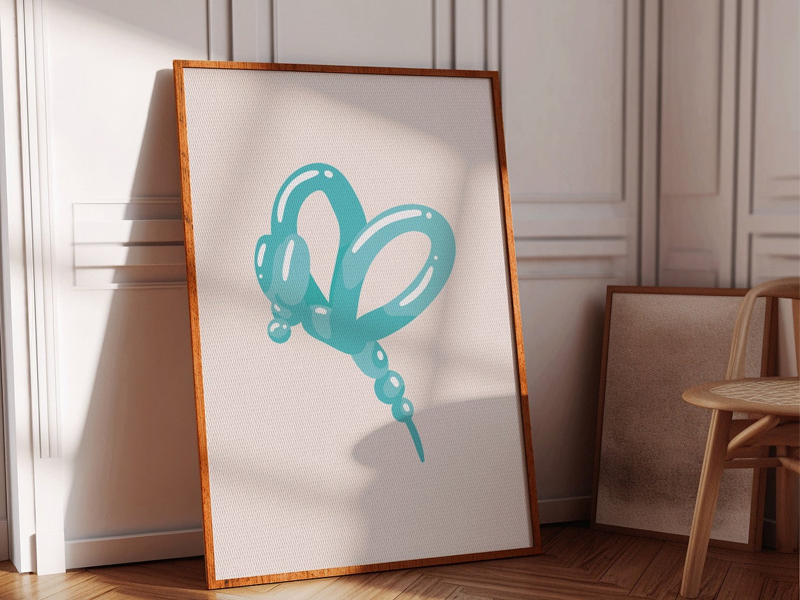 Teal Balloon Butterfly Minimalist Modern Boho Kids Room Poster - Image 4