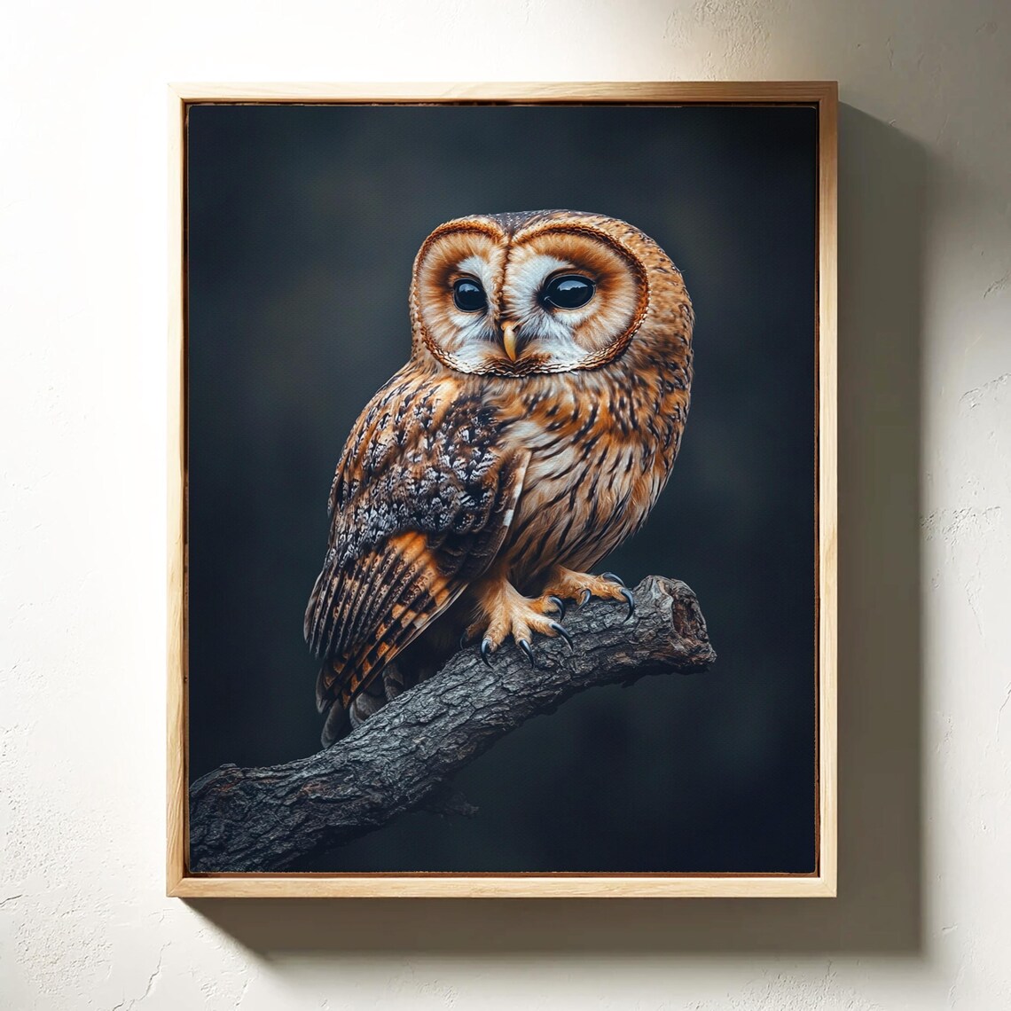 Tawny Owl Portrait on Branch Dark Moody Wildlife Wall Art Poster - Image 4