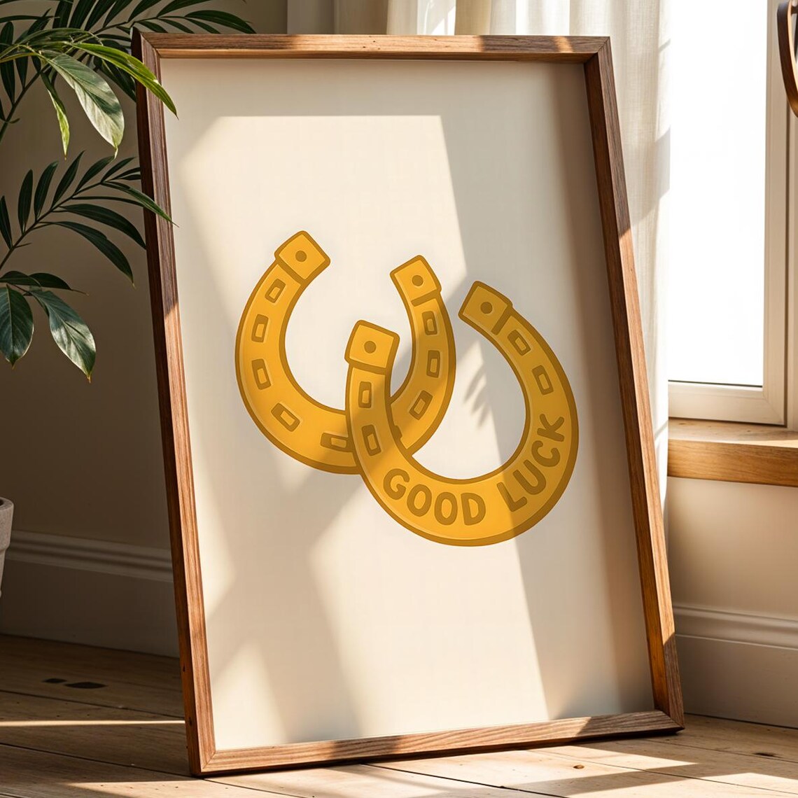Golden Good Luck Horseshoes Western Charm Symbol Decor Poster