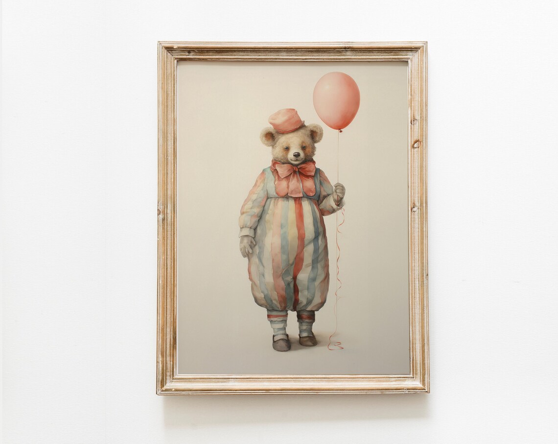 Vintage Bear Nursery Art Print, Baby Girl Bedroom