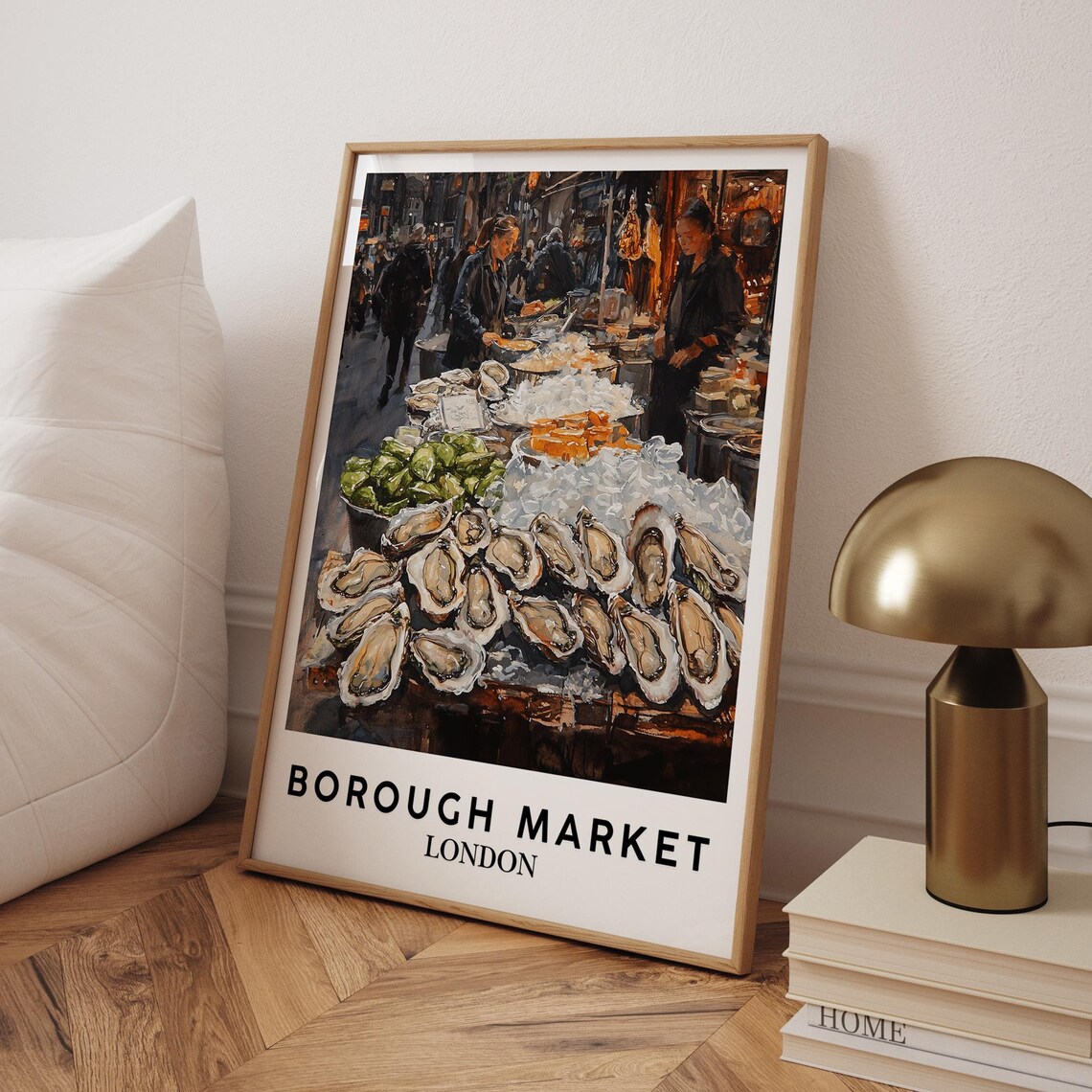 Borough Market London Oyster Stand Fresh Seafood Gouache Art Poster