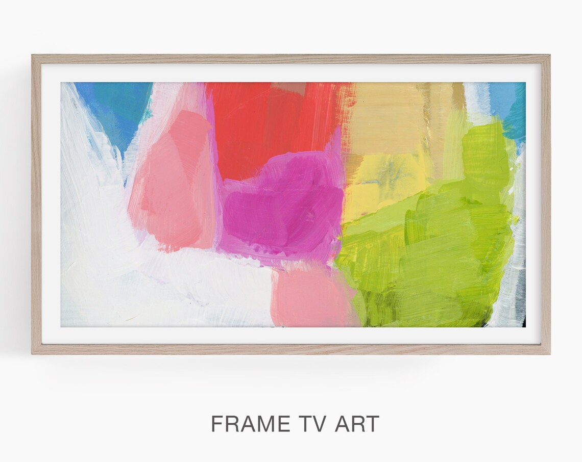 Bright Colorful Abstract Blocks Painting Modern Frame TV Wall Art - Image 2