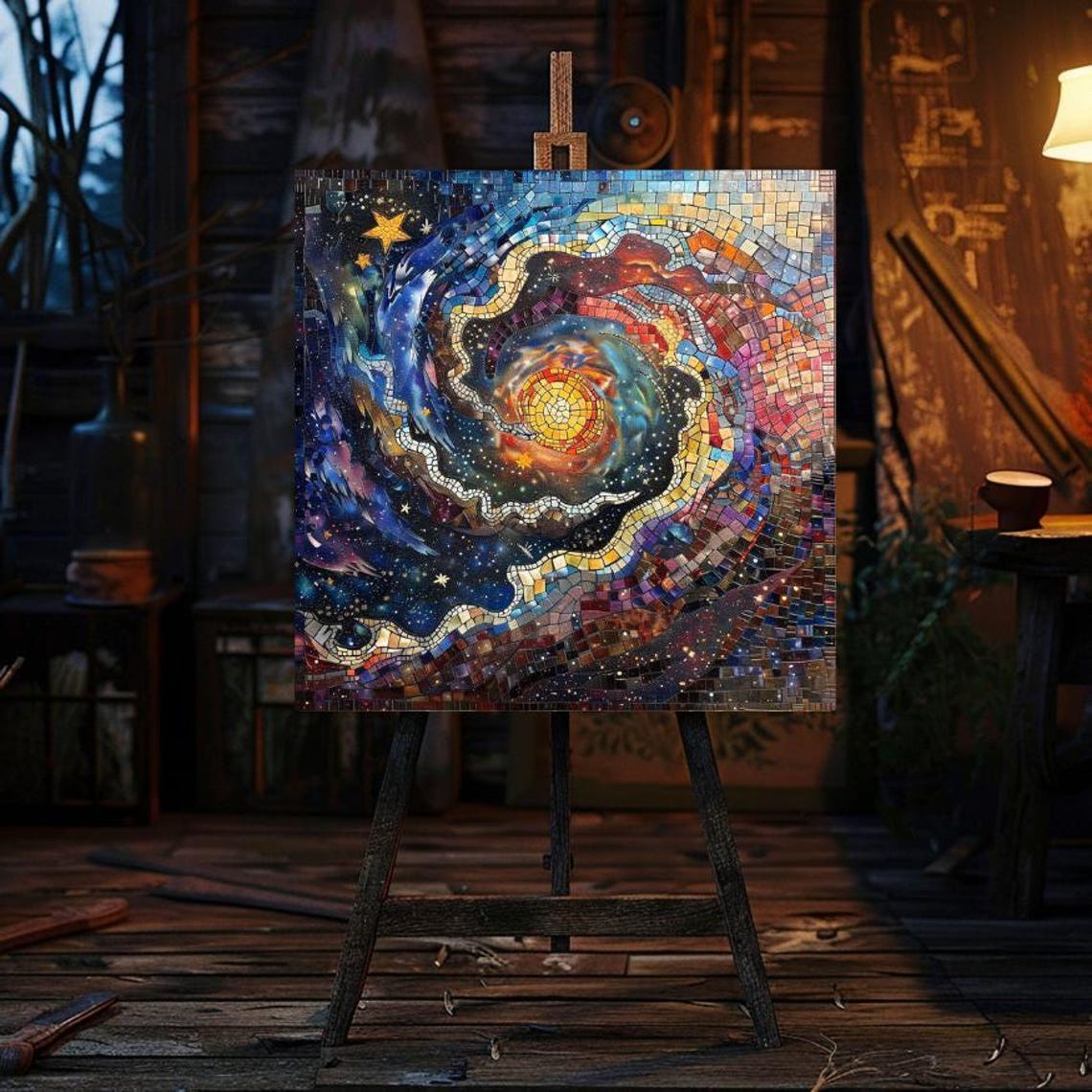 Celestial Mosaic Art Dark Mystical Wall Decor Ready To Hang Wall Art Home Living Room Square Enchanted Wall - Image 3
