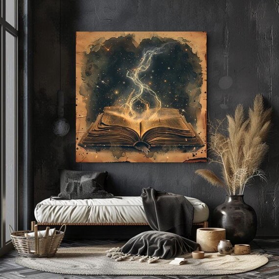 Vintage Book Of Spells Wall Art Large Square Wall Art Mystical Wall Art Decor Witchcraft Dark Wall Art Sorcery Wall Art Print