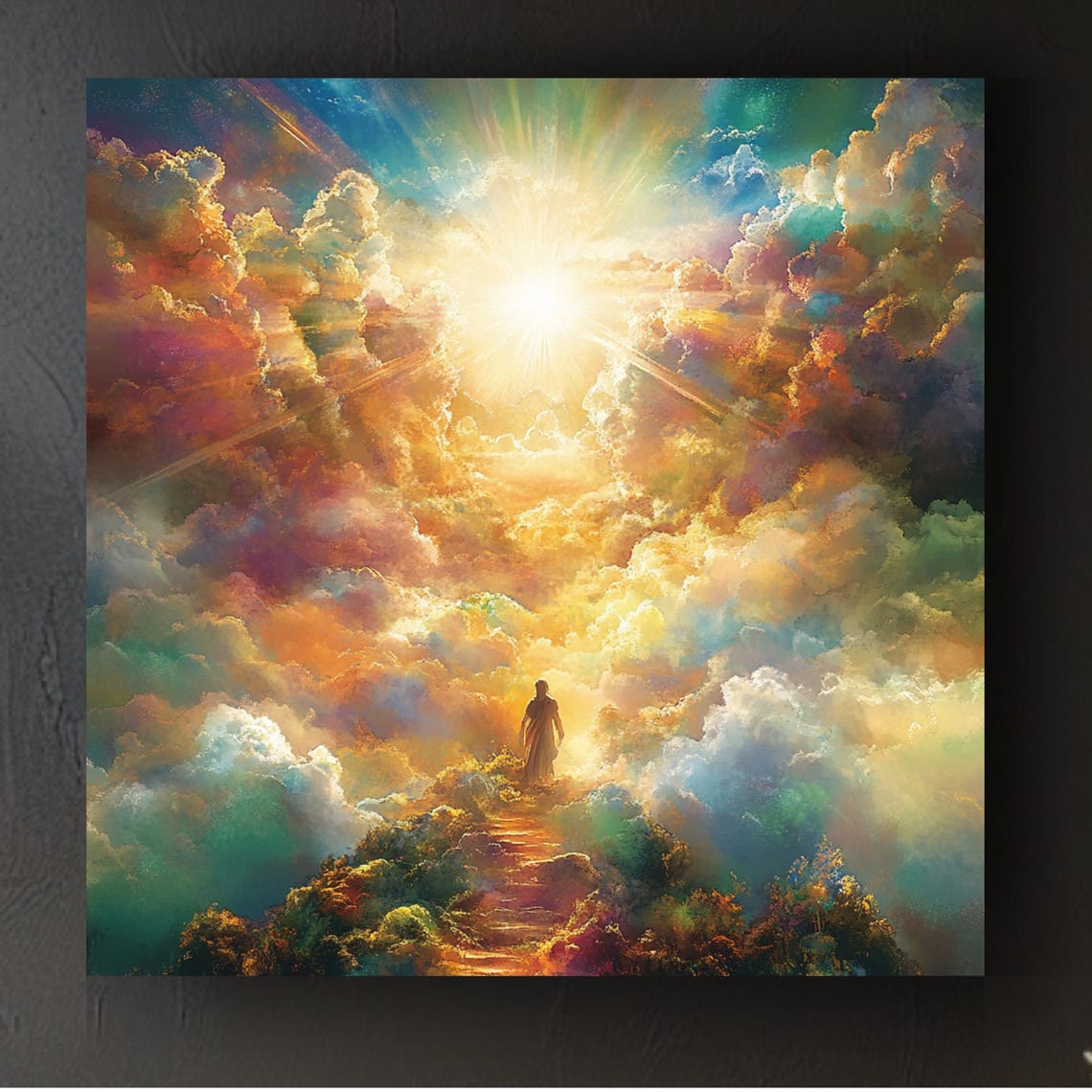 Heavenly Staircase Radiant Clouds Spiritual Journey Wall Poster