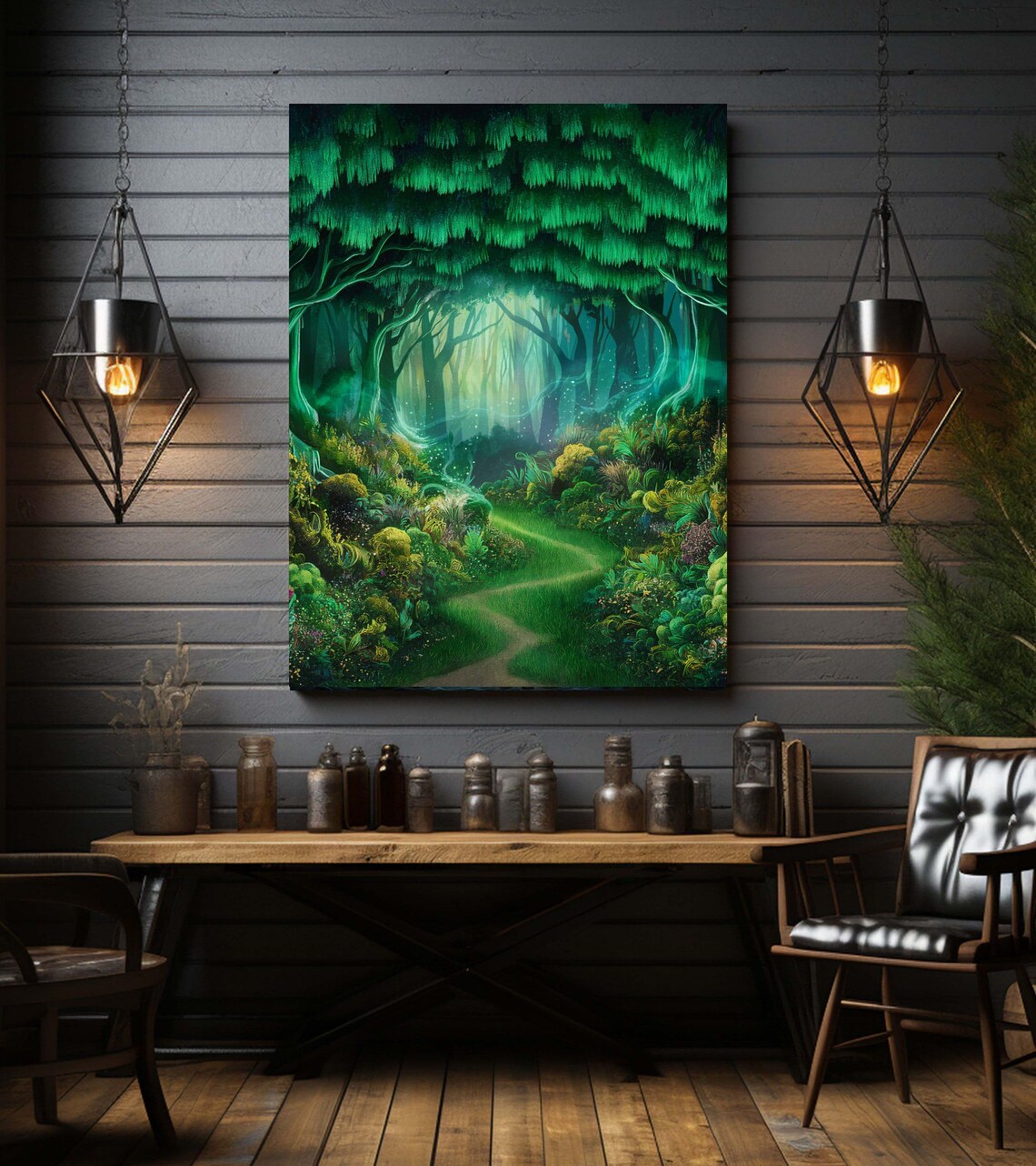 Mystical Emerald Forest Wall Art Painting Print Magical Ready To Hang Wall Decor Enchanting Forest Art Home Decor Mystical Gift - Image 3
