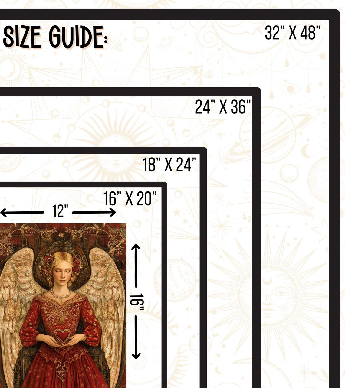 Valentine Angel in Red Gown Holding Heart Golden Wings Art Poster - Image 2