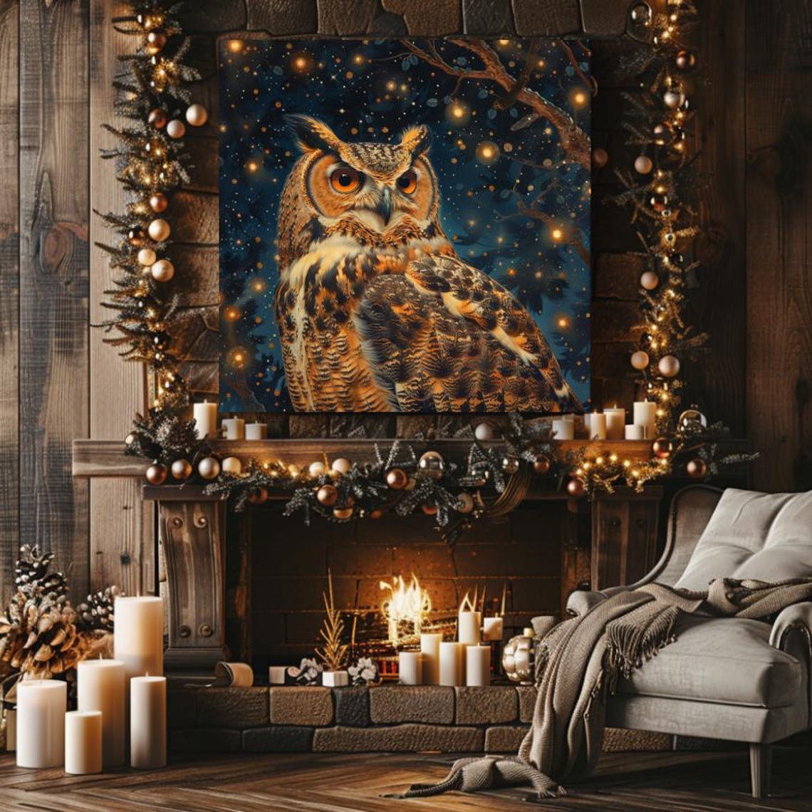 Great Horned Owl Night Sky Glowing Amber Eyes Wildlife Poster - Image 4