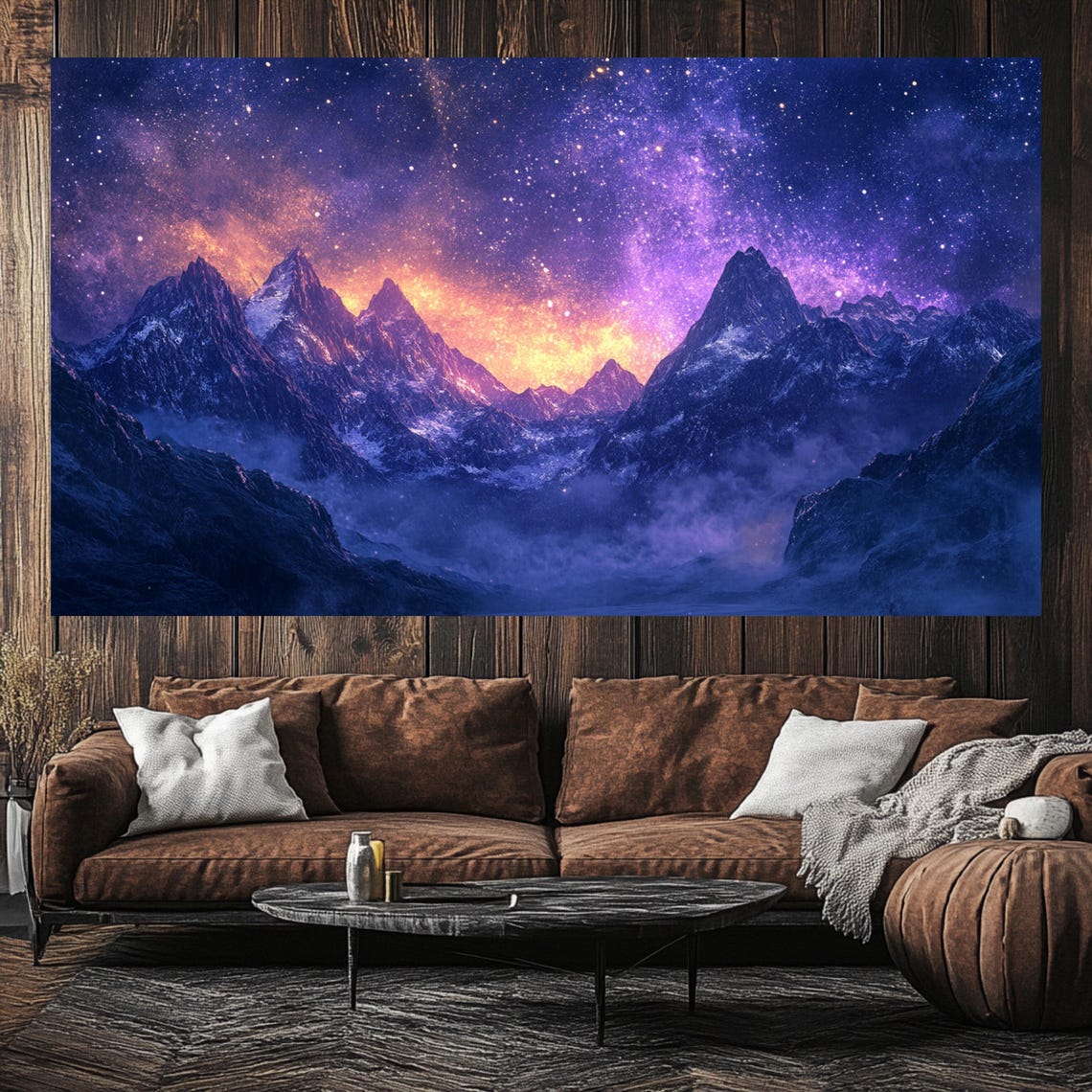 Mystical Mountain Oversized Wall Art Extra Large Wall Art Mystical Night Sky Panoramic Wall Decor Large Living Room Landscape Art - Image 2