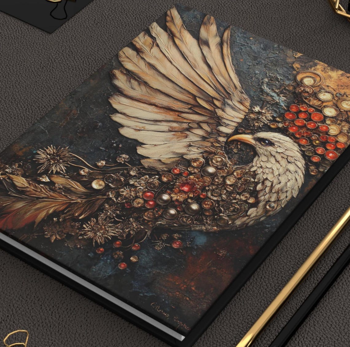 Majestic White Eagle Gemstone Steampunk Hardcover Journal Art Print - Image 2