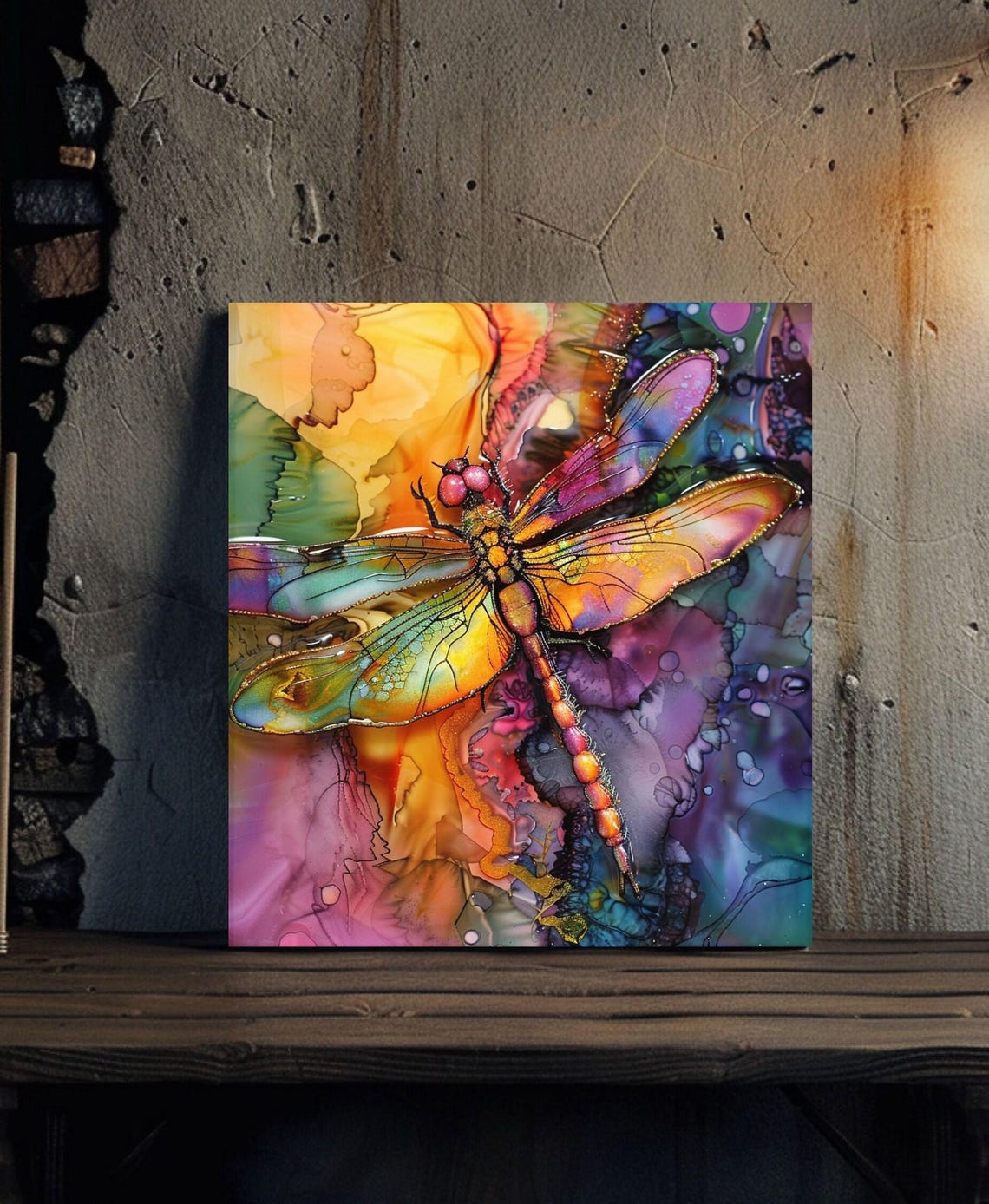 Iridescent Rainbow Dragonfly Alcohol Ink Whimsical Fantasy Art Poster - Image 3