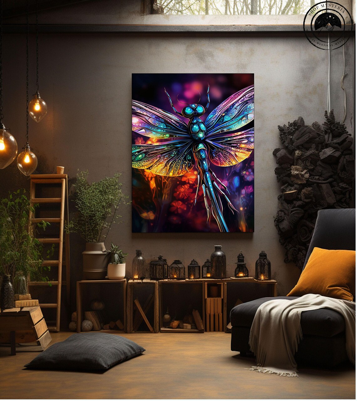 Iridescent Psychedelic Dragonfly Art, Boho Decor - Image 4