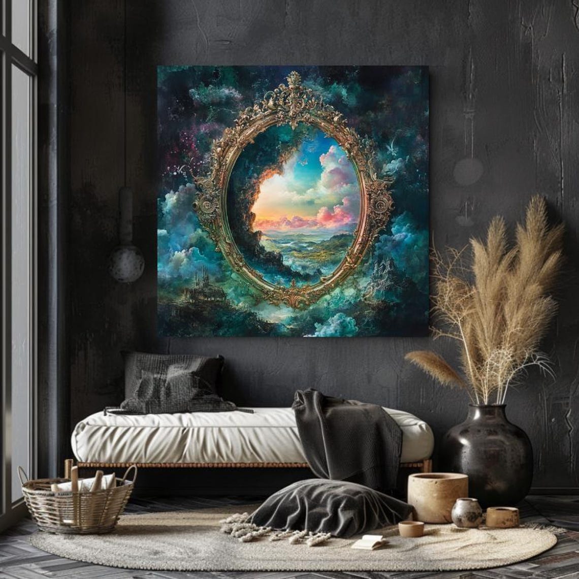 Ornate Golden Frame Portal to Sunset Cloudscape Fantasy Art Poster - Image 2