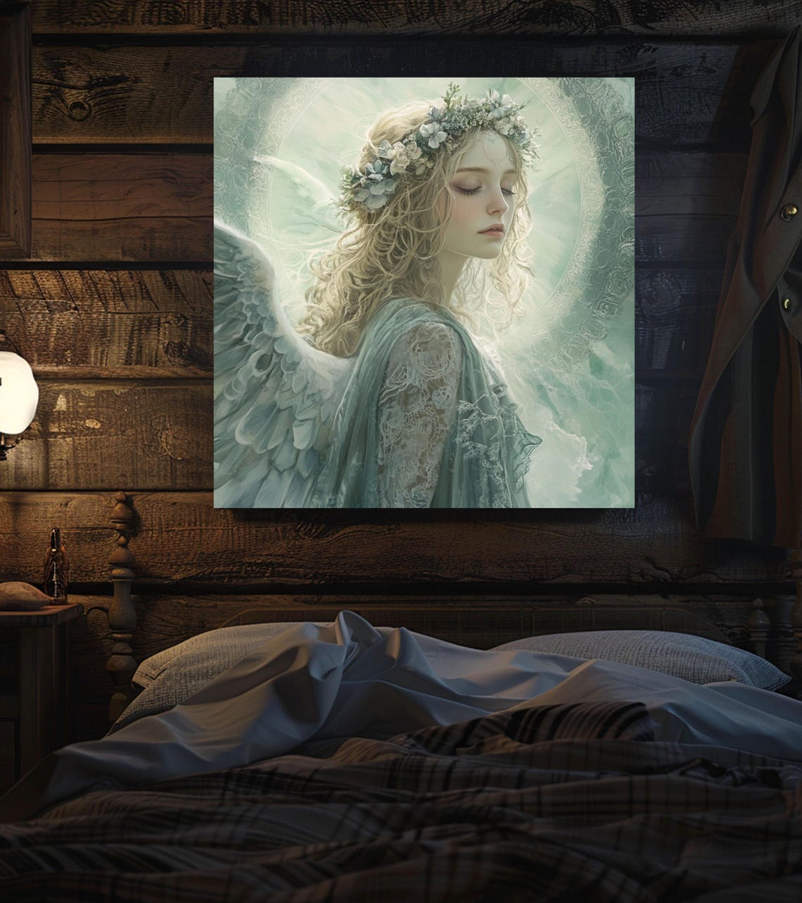 Ethereal Winged Angel In Flower Crown Fantasy Portrait Poster - Image 2