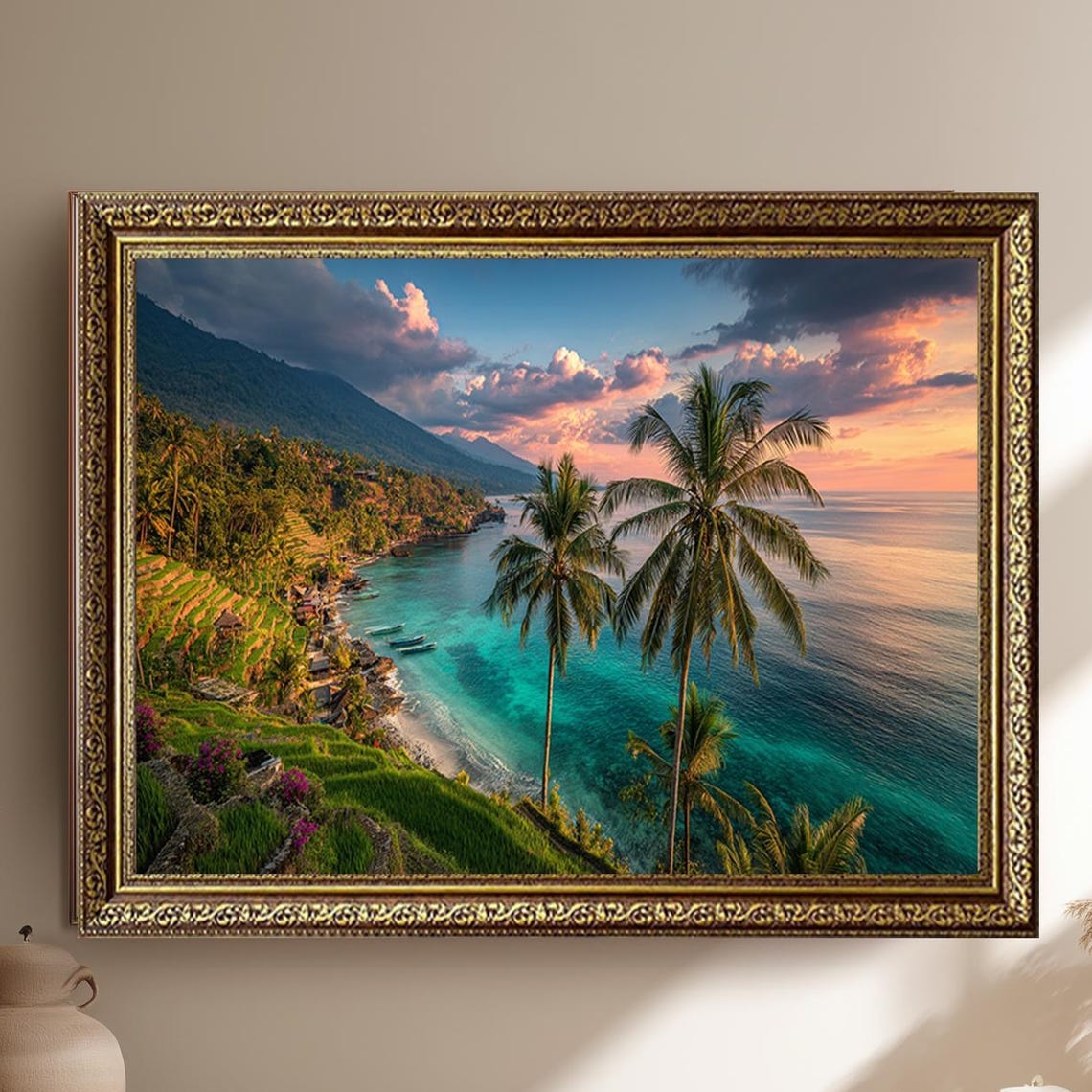 Tropical Sunset Palm Trees Turquoise Bay Beach Paradise Poster