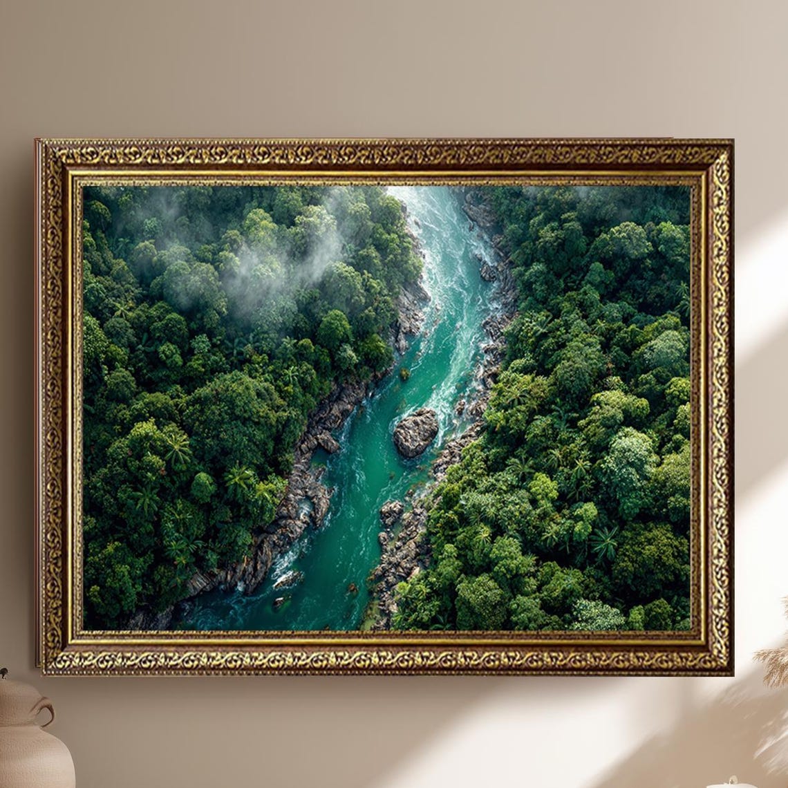 Turquoise River Aerial Misty Rainforest Canyon Nature Photo Poster
