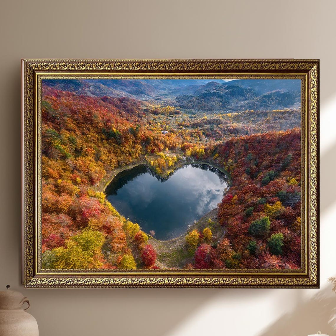 Heart Shaped Lake Aerial Autumn Forest Colors Nature Photo Poster